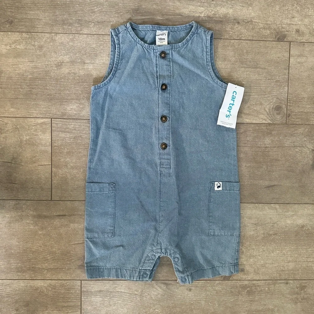 New Carter’s Denim Sleeveless Jumpsuit 18m Baby Boy New with tags